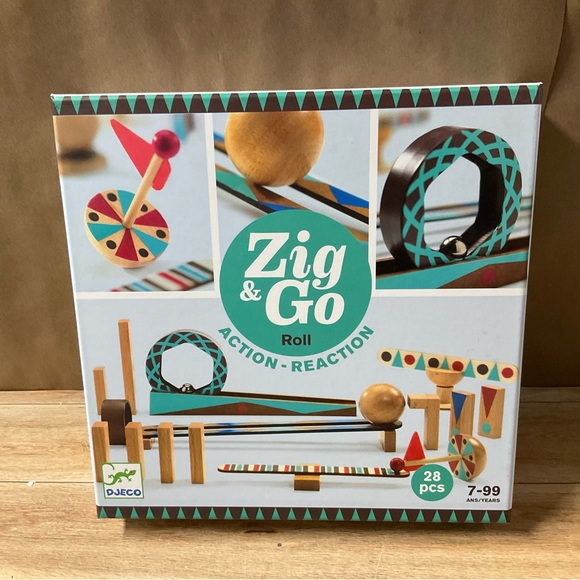 New! Djeco Zig & Go Roll Action Chain Reaction Wood Construction Set - Picture 1 of 10
